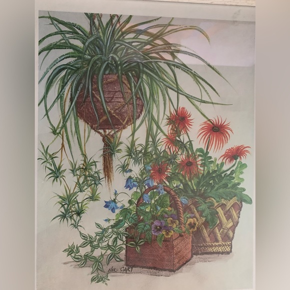 VTG 70s Nel Cary Cane Framed Art Matted Botanical Cottage Core Art Deco Boho MCM - Picture 4 of 8